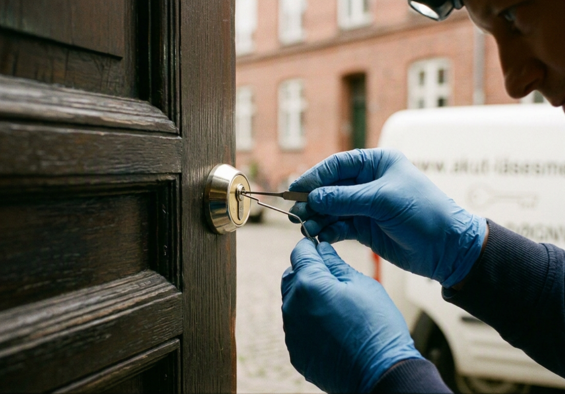 Låsesmed åbner dør med pickingværktøj